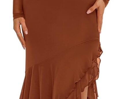 BTFBM Women’s Maxi Dresses Fall 2025 Long Sleeve Ruched Bodycon Solid Ruffle Mermaid Cocktail Wedding Guest Dress