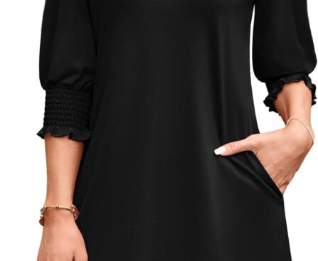 WIHOLL Women’s Summer Dresses 3/4 Puff Sleeve Casual Sundress Dress with Pockets Beach Vacation 2025 Fashion