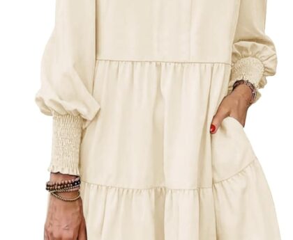 Imily Bela Womens Fall Long Sleeve Tunic Dress Casual V Neck Loose Ruffle Tiered Dress