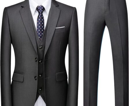 Mens 3 Piece Tuxedo Suits Slim Fit Casual Suit Blazer Two Button Wedding Prom Jackets Vest&Trousers