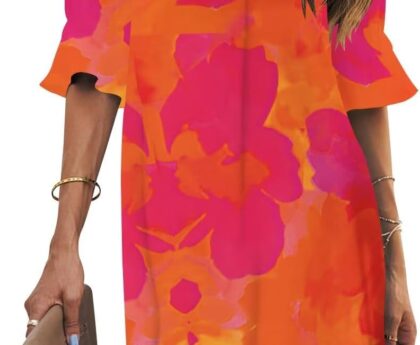 Wkior Shift Dress for Women V Neck Short Sleeves Solid Color Casual Flowy Summer Dresses(S-2XL)