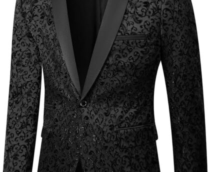 Men Black Suit Floral Tuxedo for Prom Wedding Party Dress Suit Jacket Pants 2 Piece Slim Fit Shawl Lapel