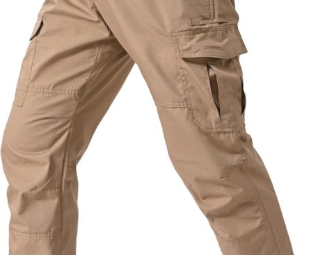 Mens Cargo Work Pants Durable Ripstop Tactical Pants with 7 Pockets Outdoor Water Resistant Hiking Woking Construction Pants