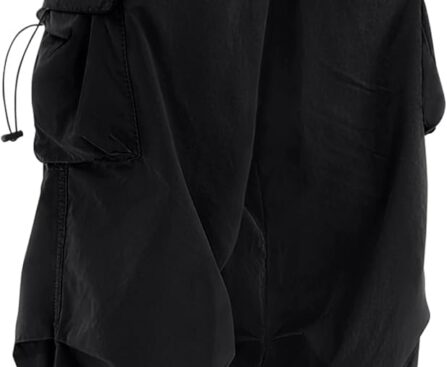 PLEPAN Mens Baggy Cargo Pants Loose Fit Casual Parachute Pants Elastic Waist Drawstring Streetwear Joggers Sweatpants