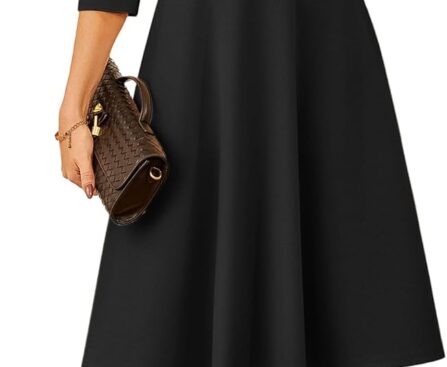 GRACE KARIN Work Dresses for Women 2025,3/4 Sleeve Church Dresses, A-line Fall Wedding Guest Dress with Pockets