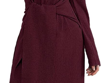 Jayscreate Women’s Fall Sweater Dress 2023 Long Sleeve Midi Tie Front A-Line High Waist Winter Business Casual Dress