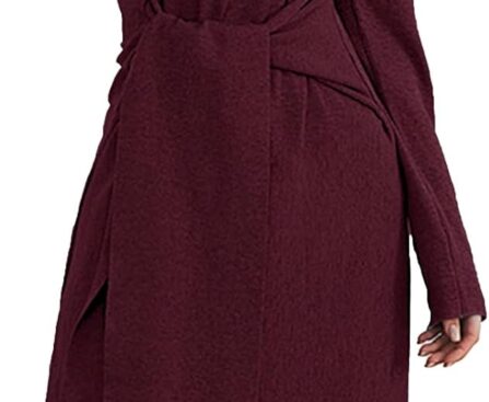 Jayscreate Women’s Fall Sweater Dress 2023 Long Sleeve Midi Tie Front A-Line High Waist Winter Business Casual Dress