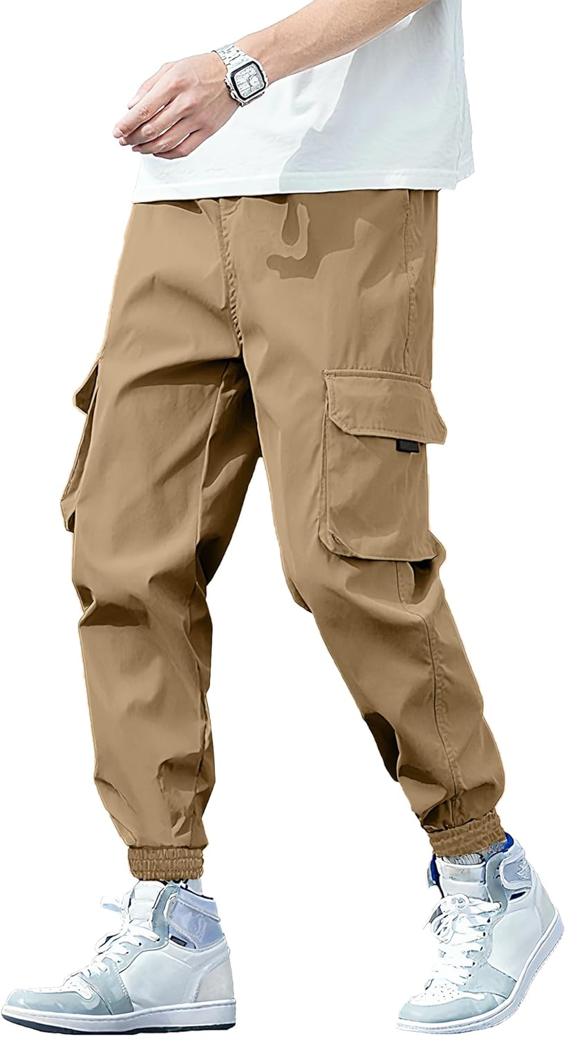 HOTake Men’s Stretch Cotton Cargo Pants Elastic Waist Cargo Joggers