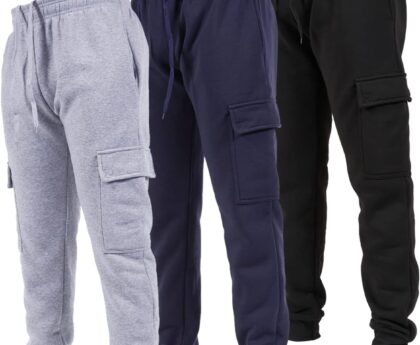 Ultra Performance 3 Pack Mens Sweatpants, Fleece Cargo Joggers for Men with Pockets