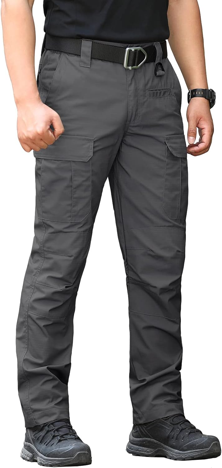 CARWORNIC Men’s Ripstop Tactical Pants Water-Resistant Military Cargo Pants Lightweight EDC Pockets Outdoor Hiking Work Pants