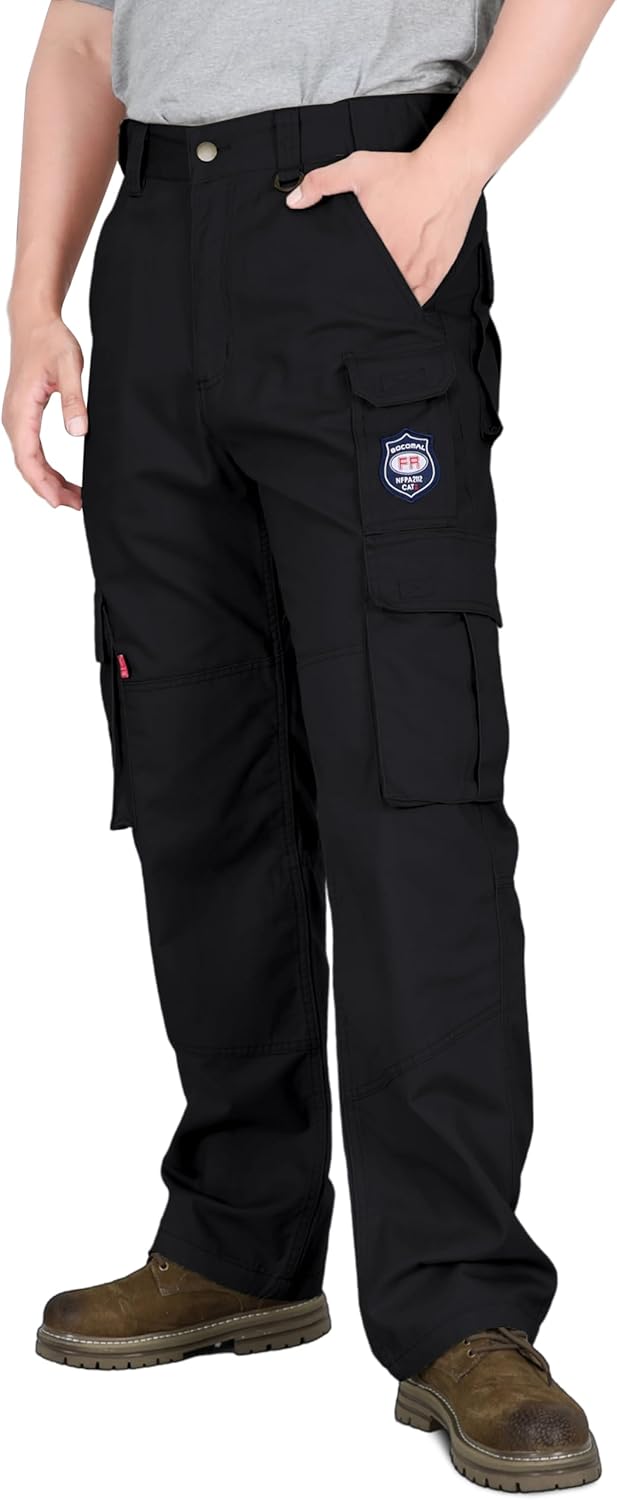 BOCOMAL FR Pants for Men Cargo Pockets Flame Resistant/Fire Retardant Elastic Waist Water & Oil Repellent Finish