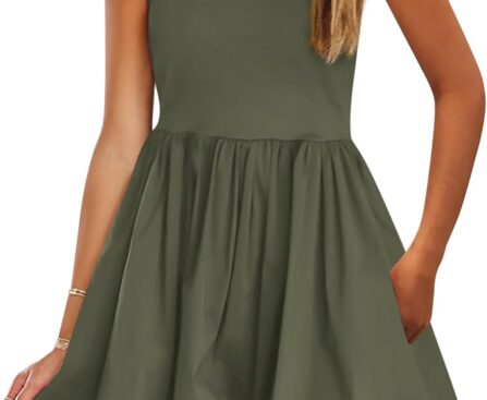 PRETTYGARDEN Summer Dresses for Women 2025 Casual Sleeveless Tank Mini Short Dress Crew Neck Bubble Sundress with Pockets