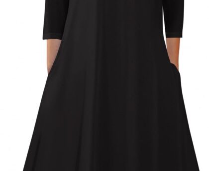 Zeagoo Midi Women 3/4 Sleeve Dress Casual Dresses with Pockets 2025 Fall A Line Dress Elegant Formal Modest Dresses