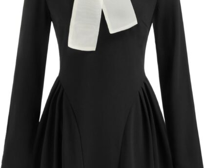 CIDER Long Sleeve Bow Knotted Elegant Dress Women’s A-Line Casual Dresses with Pockets