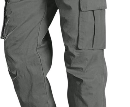Men’s Cargo Pants Casual Straight Leg Sweatpants Drawstring Elastic Waist Men Pants with 6 Pockets Hiking Pants