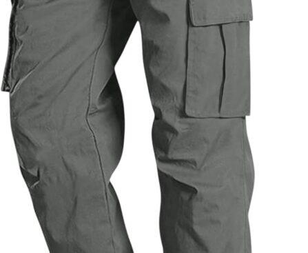 Men’s Cargo Pants Casual Straight Leg Sweatpants Drawstring Elastic Waist Men Pants with 6 Pockets Hiking Pants