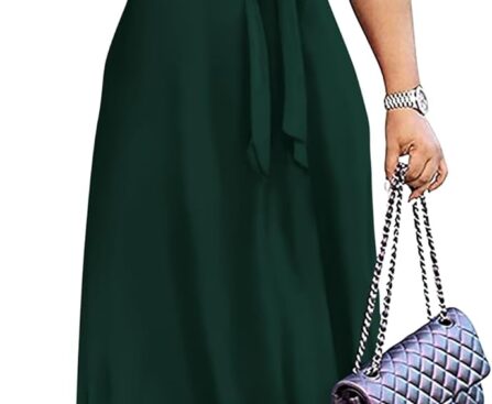 FANDEE Women’s 2025 Maxi Dress – Solid Color Bohemian Summer Long Maxi Dress V-Neck 3/4 Sleeve