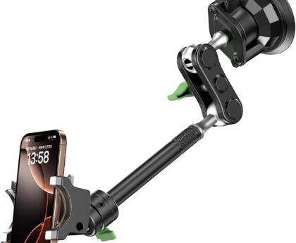 MAGIC JOHN Car Phone Holder, Ultra-Durable Mteal Phone Holders for Your Car, 360° Rotation Cell Phone Car Mount for Windshield, Suction Cup Car Phone Mount for iPhone Samsung All Smartphone