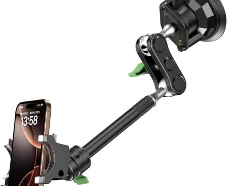 MAGIC JOHN Car Phone Holder, Ultra-Durable Mteal Phone Holders for Your Car, 360° Rotation Cell Phone Car Mount for Windshield, Suction Cup Car Phone Mount for iPhone Samsung All Smartphone