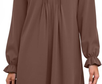 Dokotoo Womens Casual Dress A-Line Ruffle Sleeve V Neck Midi Dress 2025 Fashion Pleated Flowy Sundress Loose Shirt Dresses