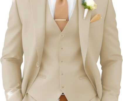 EMERAIDVLN Mens 3 Piece Suits Slim Fit Wedding Prom Party Business Elegant Suits One Button Blazer Vest and Pants Tuxedo Set