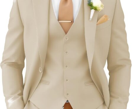 EMERAIDVLN Mens 3 Piece Suits Slim Fit Wedding Prom Party Business Elegant Suits One Button Blazer Vest and Pants Tuxedo Set