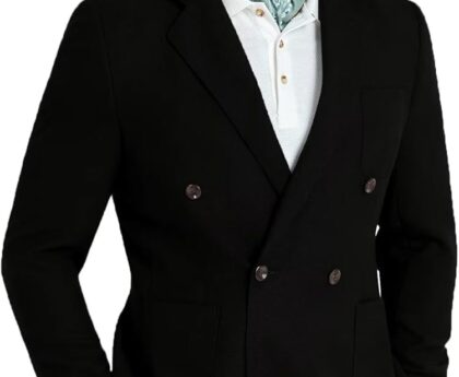 Mens Blazer Jacket Slim Fit Knit Double Breasted Casual Blazer Men 1 Button Notched Business Mens Sport Coat