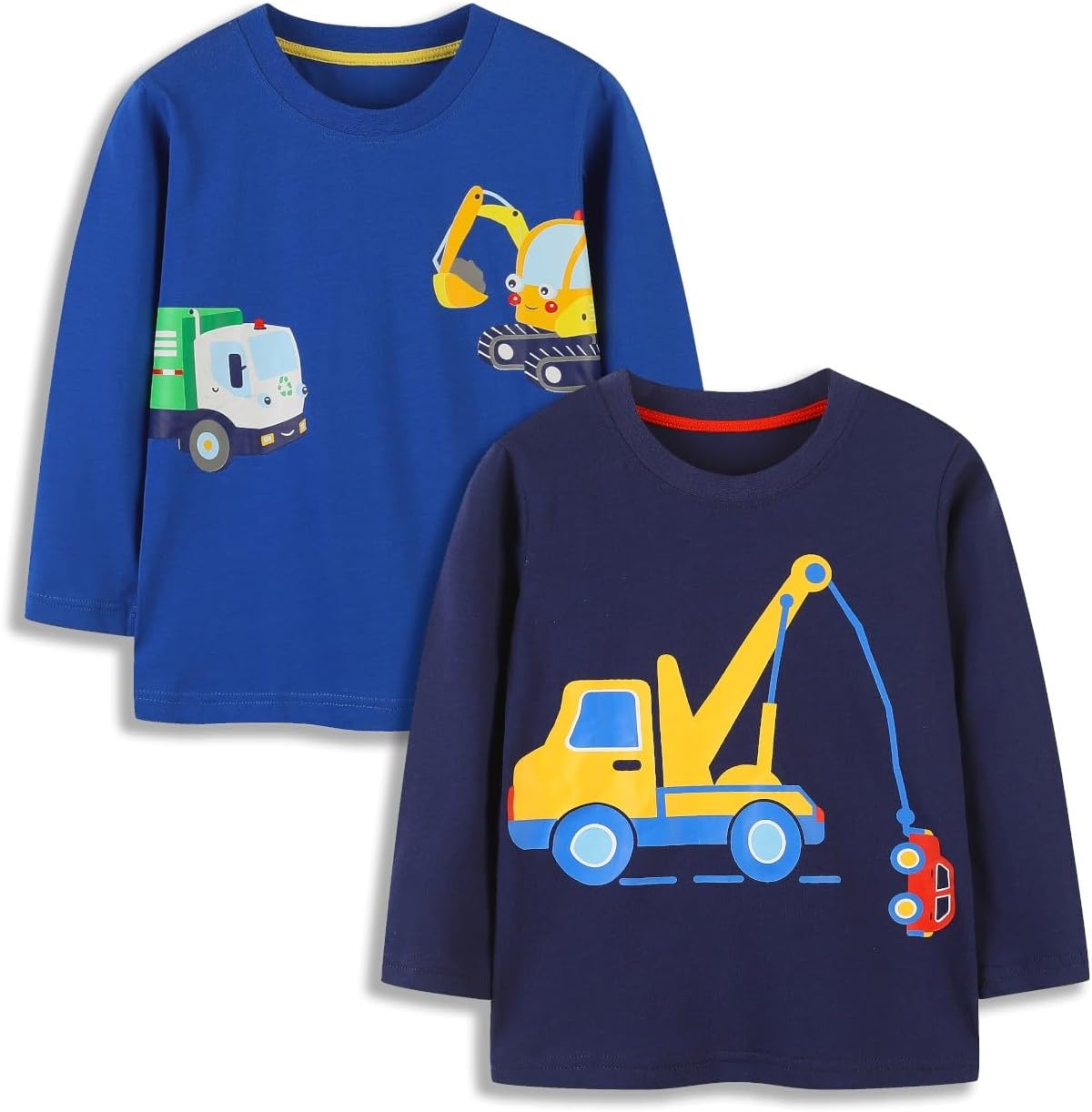 Boys Long Sleeve T-Shirts Toddlers Boy Graphic Crewneck Tee Shirts for Kids Cotton Basic Tops 2 Pack