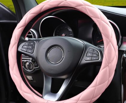 Soft Microfiber Leather Steering Wheel Cover, Universal 15 Inch for Women Girls, Fit Vehicles, Sedans, SUVs, Vans, Trucks – Light Pink