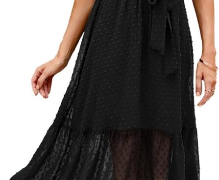 BTFBM Women Summer Bohemian Floral Casual Wrap V Neck Ruffle Cap Sleeveless Belt A-Line Pleated Hem Midi Sun Dress White