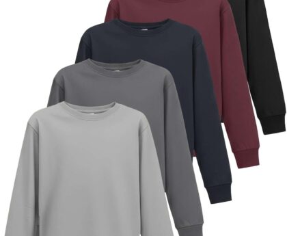 Real Essentials 5 Pack: Boys’ Cotton Jersey Long Sleeve T-Shirt Uniform Kids Crew Neck Tee Top