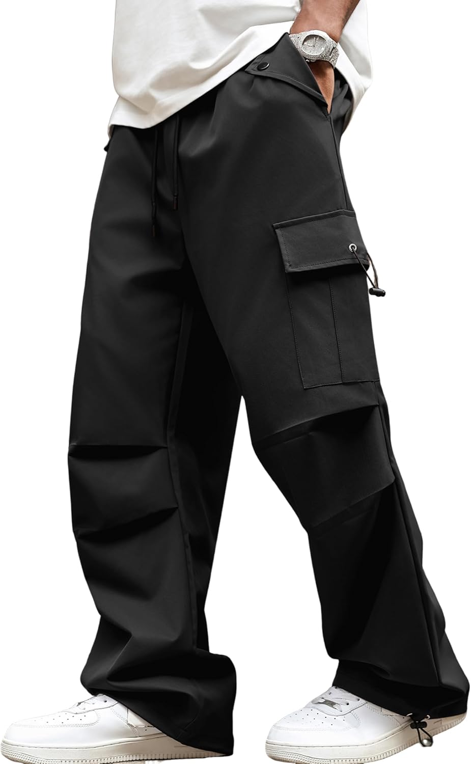 ZAFUL Baggy Cargo Pants for Men Casual Stretch Elastic Drawstring Parachute Pants Loose Fit Joggers with Multi Pockets