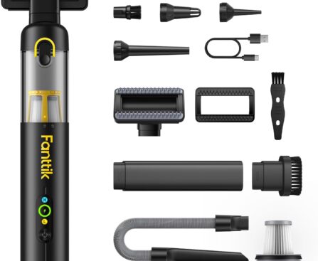 Fanttik Slim V10 APEX Cordless Car Vacuum, 4-in-1 Portable Mini Handheld Vac, 19kPa Suction Power, Upgraded Smart Digital Display, 2 Suction Modes for Small Jobs, Car, Office Desk, Keyboards (Black)