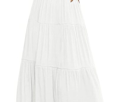 MEROKEETY Women’s Flutter Sleeve Smocked Midi Dress V Neck Casual Tiered Dresses with Pockets