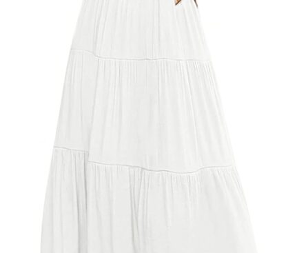 MEROKEETY Women’s Flutter Sleeve Smocked Midi Dress V Neck Casual Tiered Dresses with Pockets