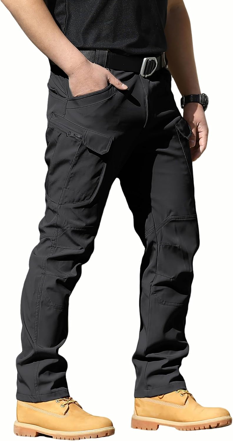 FLYFIREFLY Men’s Tactical Cargo Pants Water Resistant Ripstop Outdoor Quick Dry Hiking Work Pants with Pockets(No Belt)