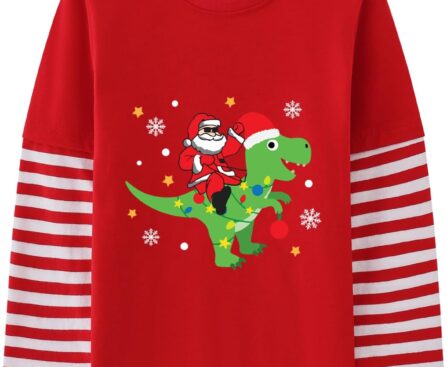Toddler Boys Christmas Shirts Girls Long Sleeve Outfit Little Kids Xmas Funny Santa Claus Graphic Tee Tops Clothes 2-7 Years