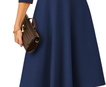 GRACE KARIN Work Dresses for Women 2025,3/4 Sleeve Church Dresses, A-line Fall Wedding Guest Dress with Pockets