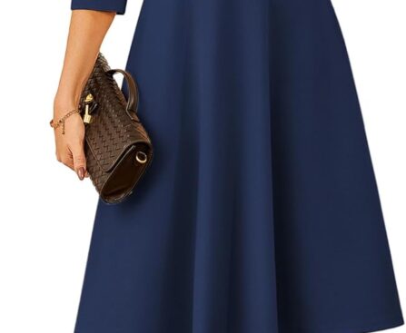 GRACE KARIN Work Dresses for Women 2025,3/4 Sleeve Church Dresses, A-line Fall Wedding Guest Dress with Pockets