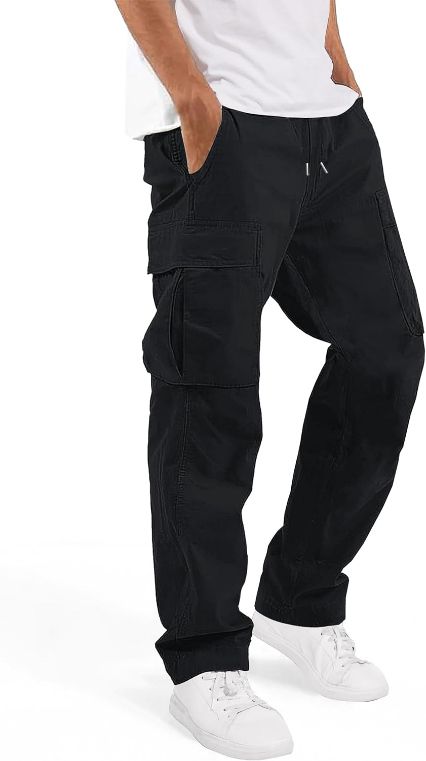 Men’s Casual Cargo Pants 30/32/34/36 Tall Inseam Hiking Pants Workout Joggers Loose Straight Sweatpants for Men