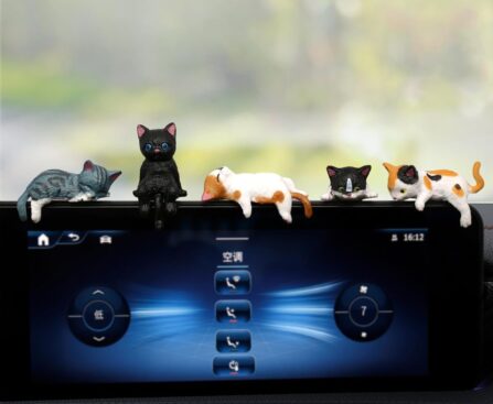 Cat Car Interior Accessories Dashboard Decorations, Set of 5 Cute Car Dash Decor Rearview Mirror Ornament for Women Girl