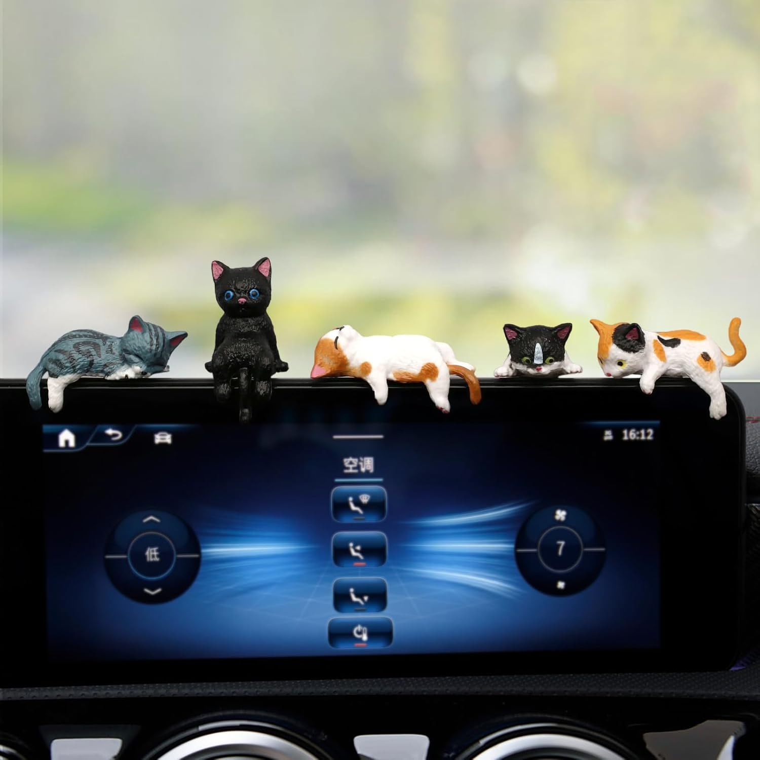 Cat Car Interior Accessories Dashboard Decorations, Set of 5 Cute Car Dash Decor Rearview Mirror Ornament for Women Girl