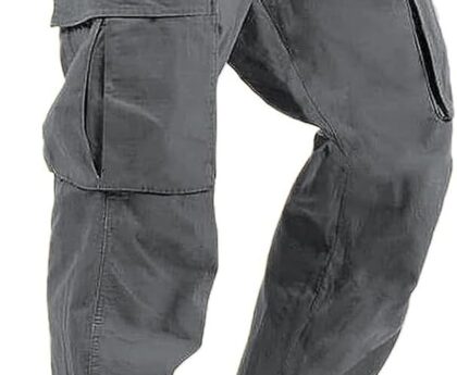 HUNGSON Mens Cargo Pants Drawstring Casual Hiking Pants Joggers Athletic Trousers Cotton Loose Straight Sweatpants for Men