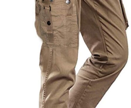 ETHANOL Men Relaxed Cargo Pants with 6 Big Pockets Casual Work Combat Trousers