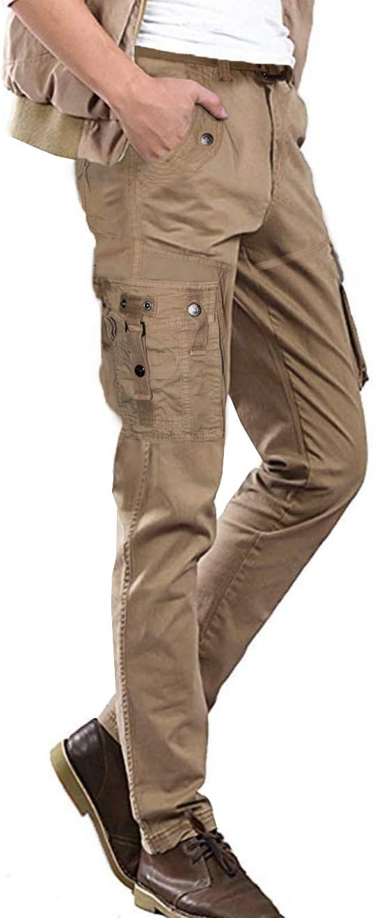 ETHANOL Men Relaxed Cargo Pants with 6 Big Pockets Casual Work Combat Trousers