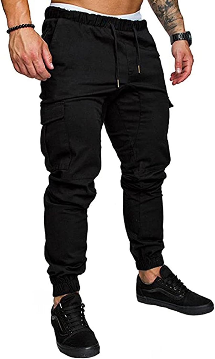 JMIERR Mens Fashion Cargo Pants – Casual Cotton Tapered Stretch Twill Drawstring Athletic Joggers Sweatpants with 6 Pockets