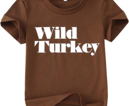 Ritatte Toddler Thanksgiving Shirt Baby Boy Wild Turkey T-Shirt Kids Fall Thankful Funny Letter Casual Short Sleeve Tees Tops