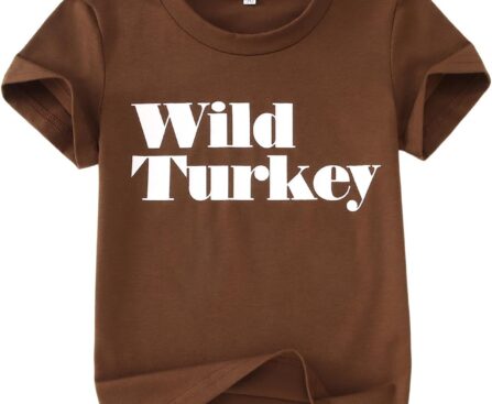 Ritatte Toddler Thanksgiving Shirt Baby Boy Wild Turkey T-Shirt Kids Fall Thankful Funny Letter Casual Short Sleeve Tees Tops