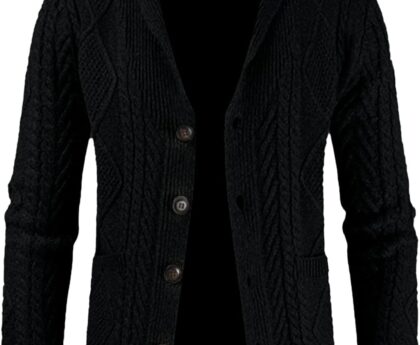 JMIERR Men’s Casual Wool Blend Cardigan Sweaters Long Sleeve Shawl Collar Buttons Down Cable Knit Sweater