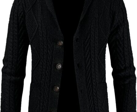 JMIERR Men’s Casual Wool Blend Cardigan Sweaters Long Sleeve Shawl Collar Buttons Down Cable Knit Sweater